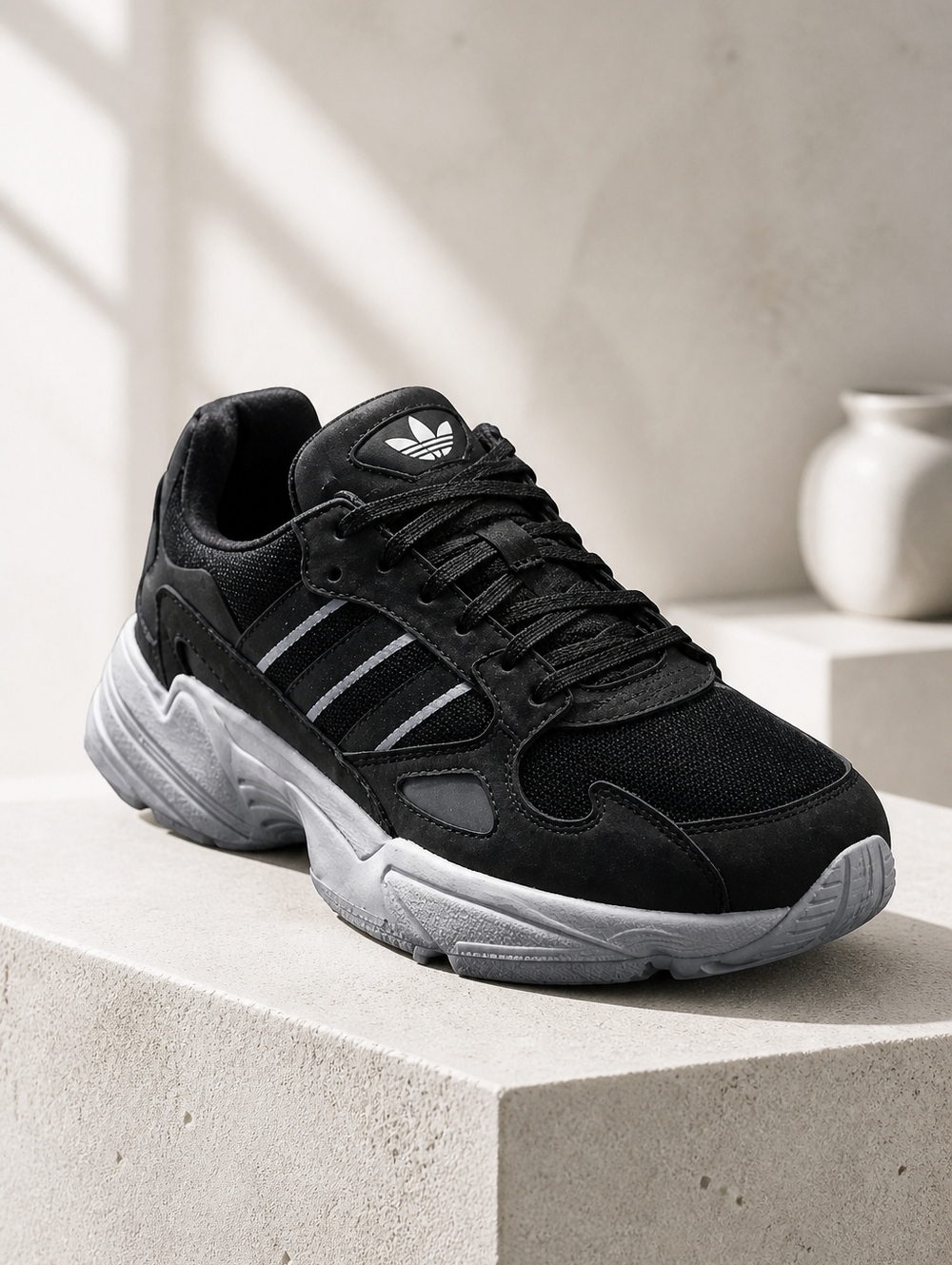 NIB Adidas Falcon Women's 7.5 Core Black White Chunky Retro Sneakers IG8301 - Picture 2 of 16